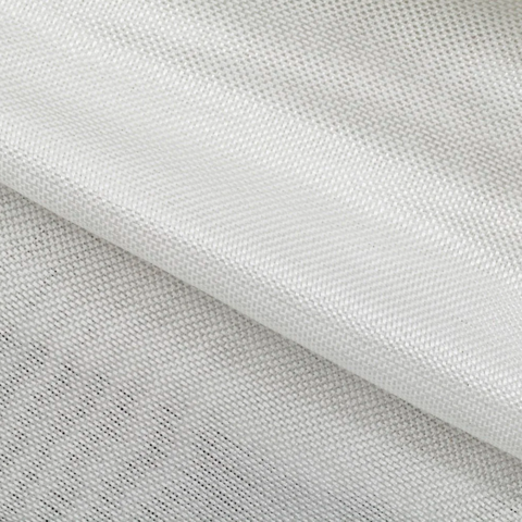 A close-up view of a white fiberglass cloth with a woven texture.